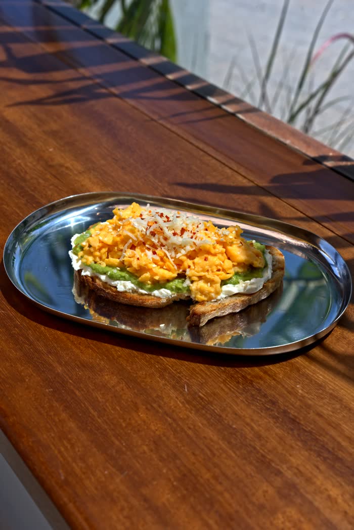 The Perk Cafe menu photography, egg avocado toast