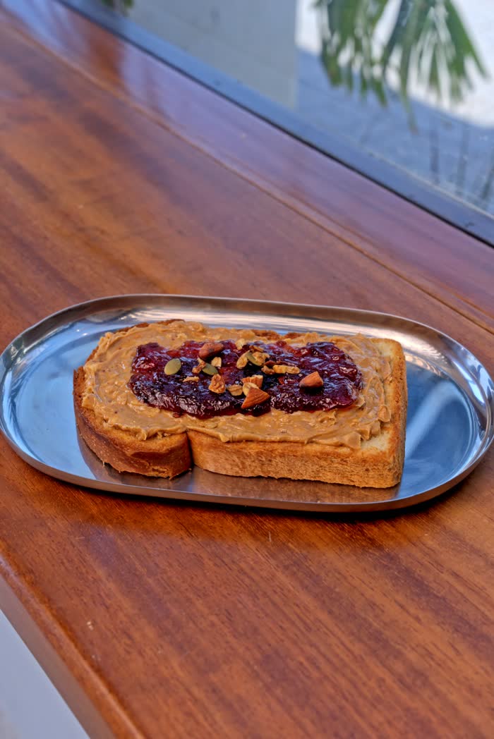 The Perk Cafe menu photography, PBJ toast