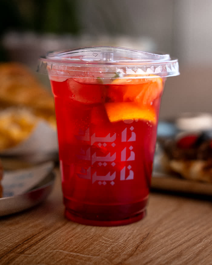 The Perk Cafe menu photography, hibiscus iced tea