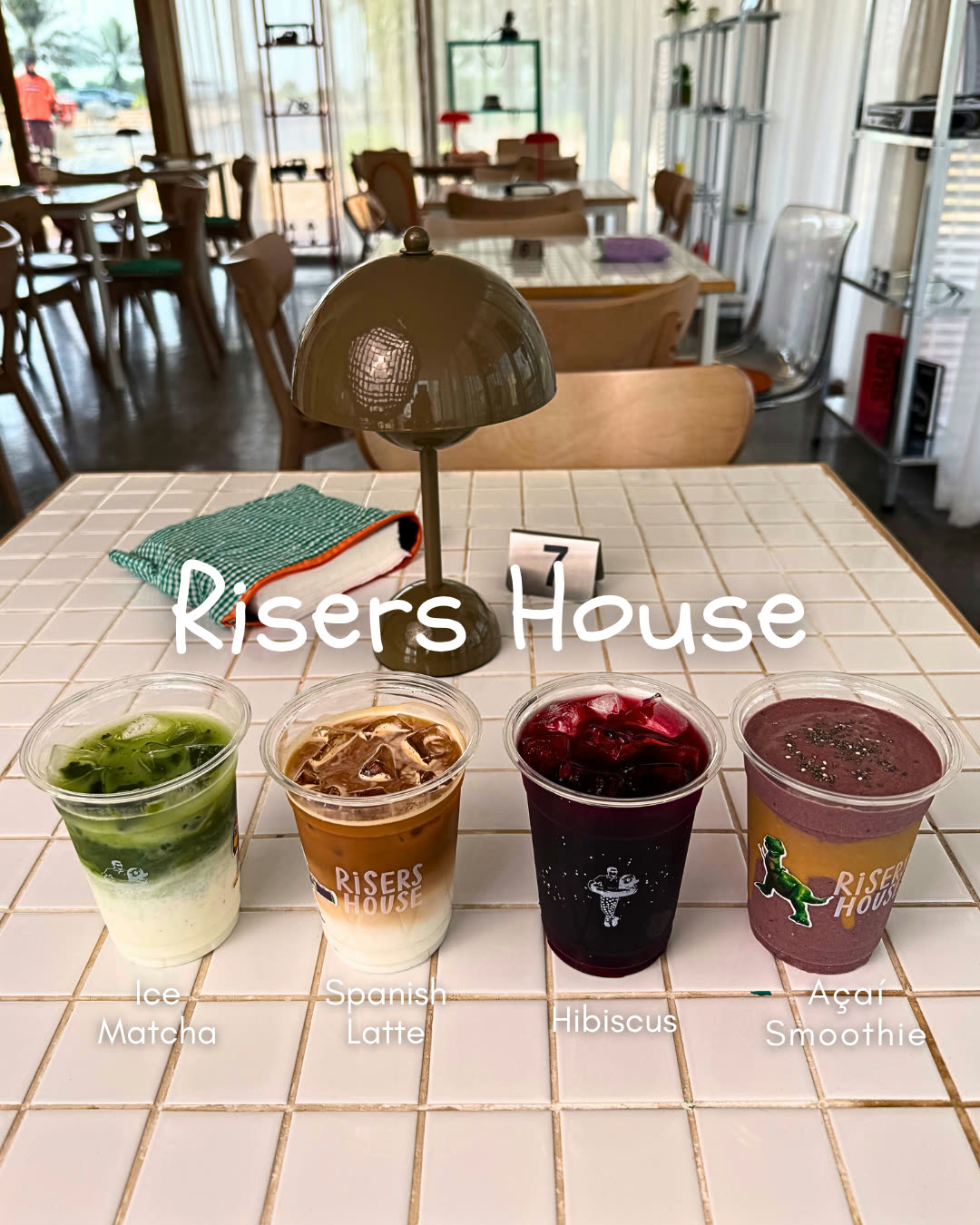 Risers House drinks flatlay in the cafe