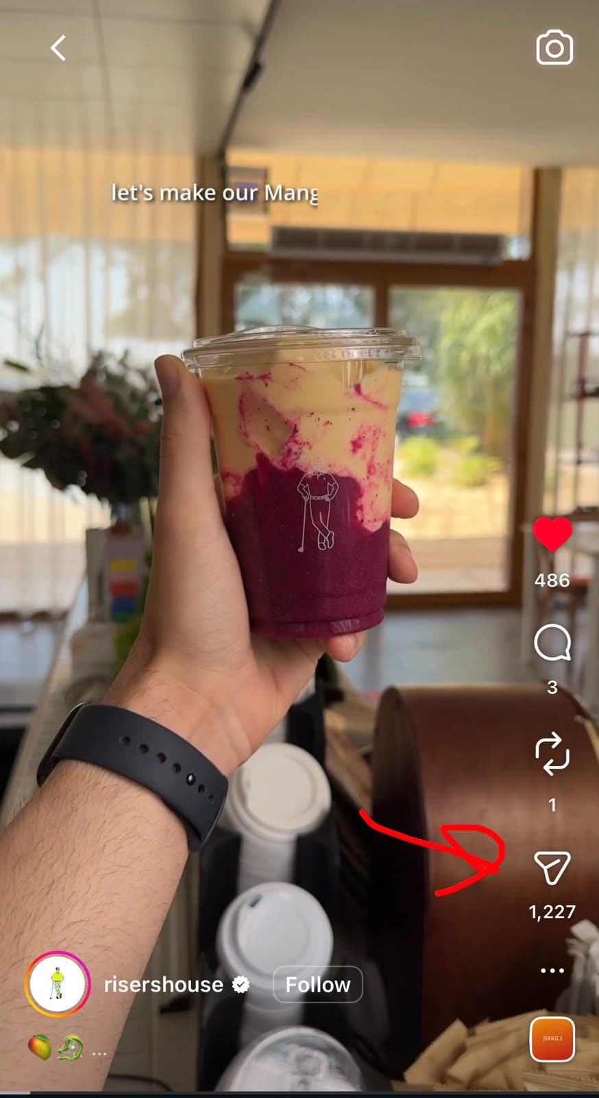 Risers House Instagram reel, mango dragon smoothie
